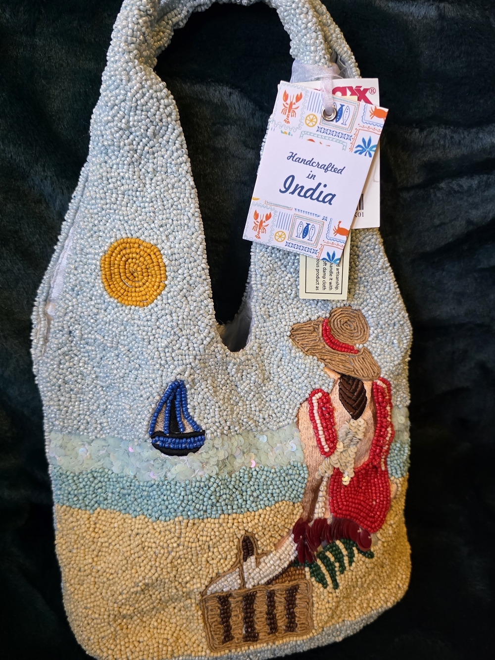 Woman At The Beach Beaded Bag.